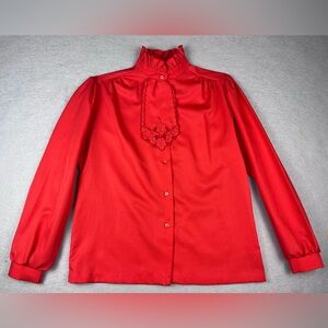 Elegant Claudia Vintage 80s Red Victorian Style Ruffled Women's Blouse